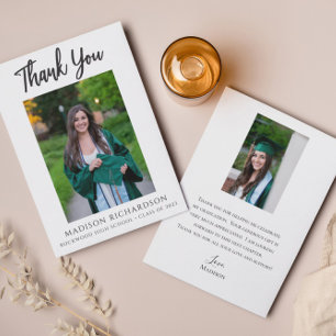 Graduation Modern Script 2 Photo Thank You Card