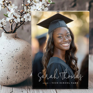 Graduation modern script name school photo block