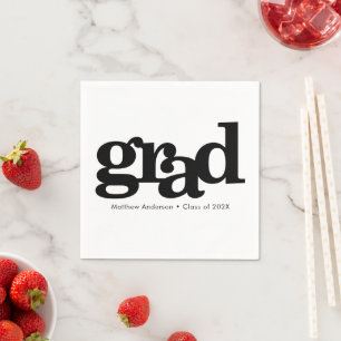 Graduation modern simple typography black white napkin