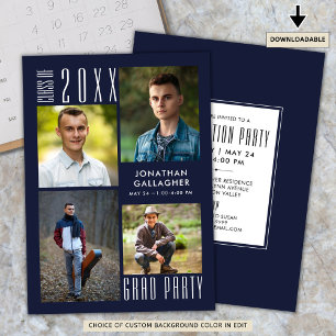 Graduation Modern Sleek CLASS OF 20XX Navy Blue Invitation