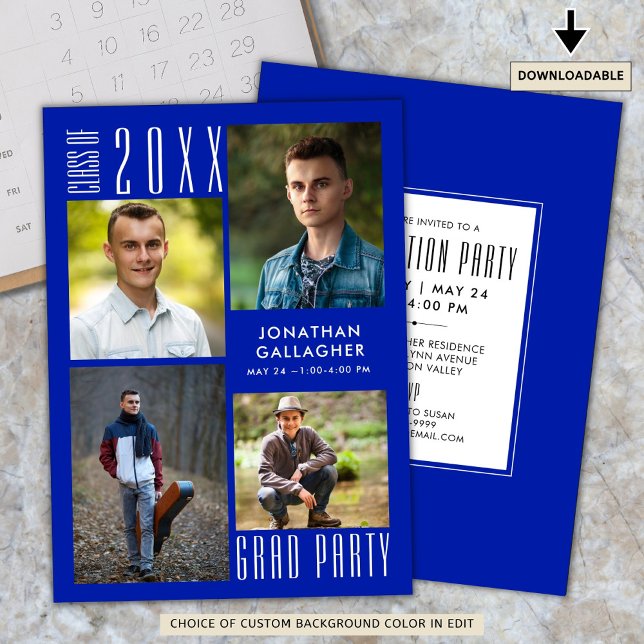 Graduation Modern Sleek CLASS OF 20XX Royal Blue Invitation (Creator Uploaded)