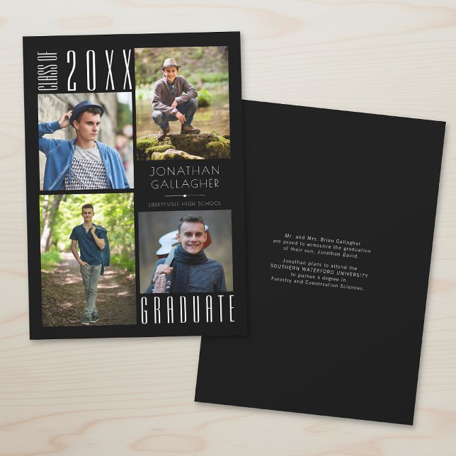 Graduation Modern Sleek Four Photos Black Announcement (Creator Uploaded)