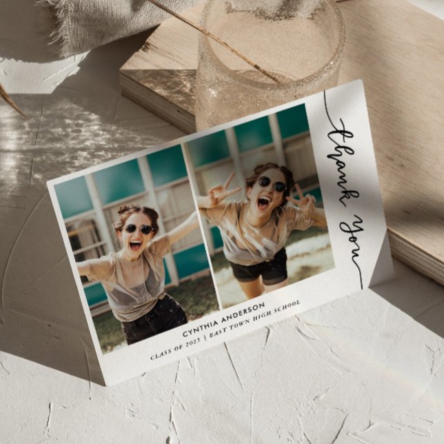 Graduation Modern Thank You Script Photo Collage Invitation (Creator Uploaded)