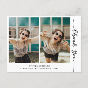 Graduation Modern Thank You Script Photo Collage Postcard