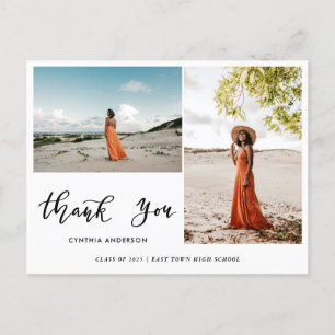 Graduation Modern Thank You Script Two Photo Postcard