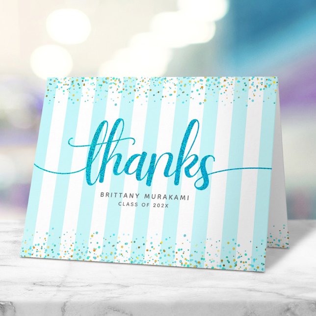 Graduation modern turquoise script calligraphy thank you card (Creator Uploaded)