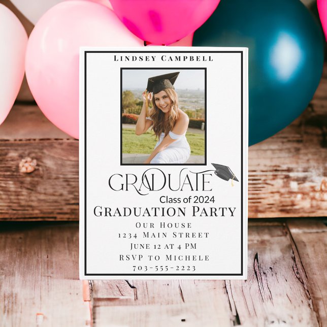 Graduation Modern Typography Graduate Photo Party  Invitation (Creator Uploaded)