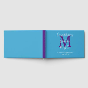 Graduation Monogram Sky Blue Purple White Sign-In Guest Book