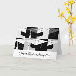 Graduation Mortar Board Black White Folded  Card