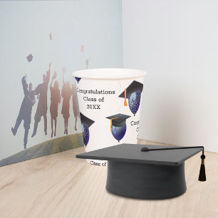 Graduation Mortarboard and Balloons Paper Cups