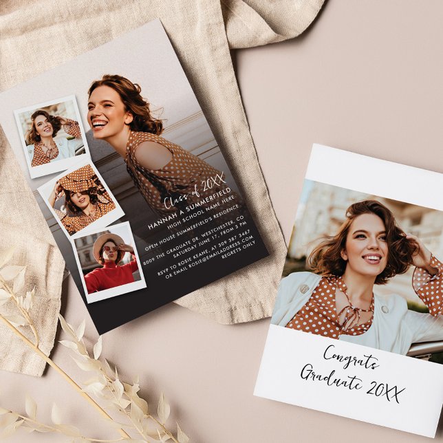 Graduation Multi Photo Grad 2025 Party Invitation (Graduation Photo Collage Elegant 2024 Announcement)