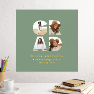 Graduation multi photo modern simple sage green foil prints
