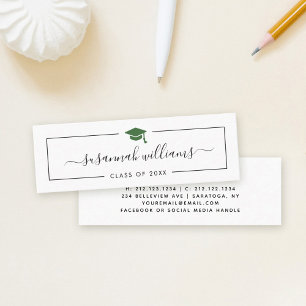 Graduation Name Card Modern Script Green Cap