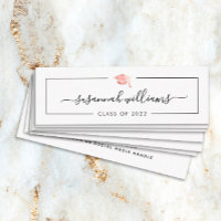 Graduation Name Card Modern Script Rose Gold Cap