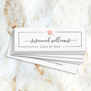 Graduation Name Card Modern Script Rose Gold Cap