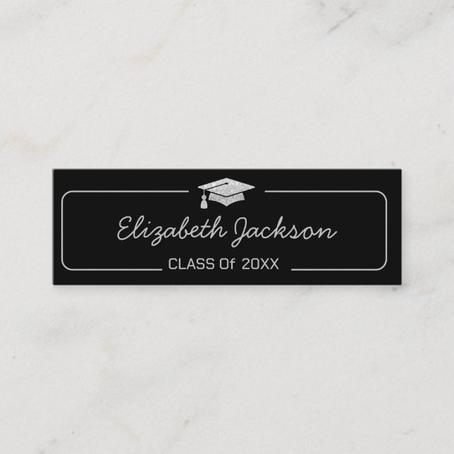 Graduation Name Card | Silver Glitter Insert Card (Front)