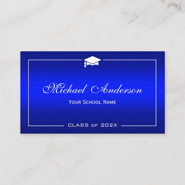 Graduation Name Card - Stylish Plain Blue Gradient (Front)