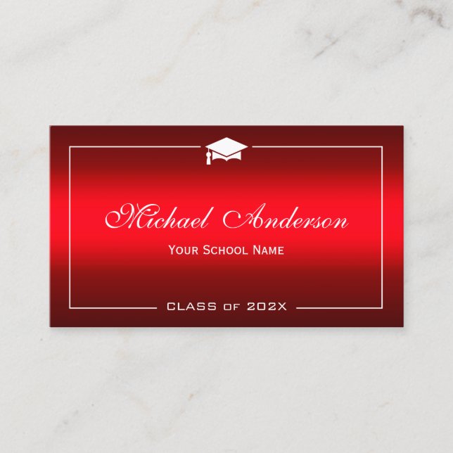 Graduation Name Card - Stylish Plain Red Gradient (Front)