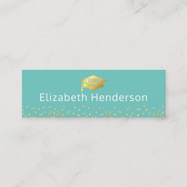 Graduation Name Card Teal Gold Glitter (Front)