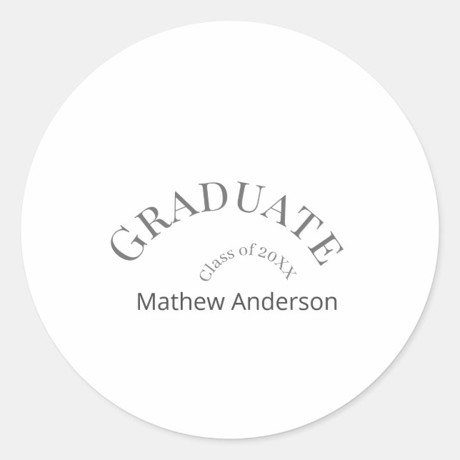 Graduation name class of 20XX gray bold stylish  Classic Round Sticker (Front)