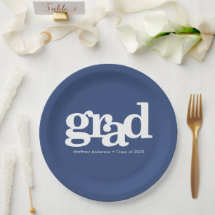 Graduation navy blue bold modern simple typography paper plate