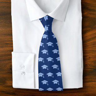 Graduation Navy Blue Cap Icon Pattern Bold Classy Tie