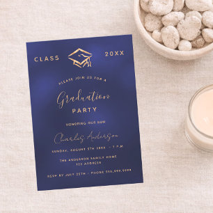 Graduation navy blue gold simple 2025 invitation