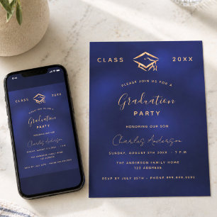 Graduation navy blue gold simple 2026 invitation