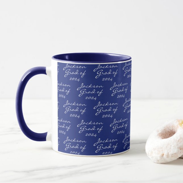 Graduation Navy Blue Personalised Grad Coffee Mug (With Donut)