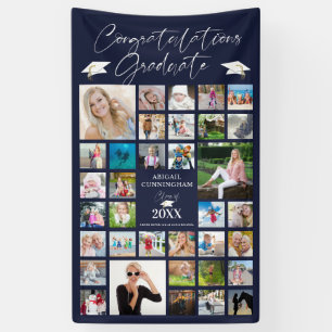 Graduation Navy Blue Photo Collage Elegant Script Banner
