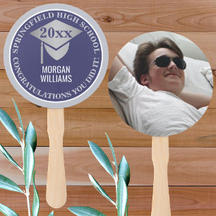 Graduation Navy Blue Silver Photo Congratulations Hand Fan