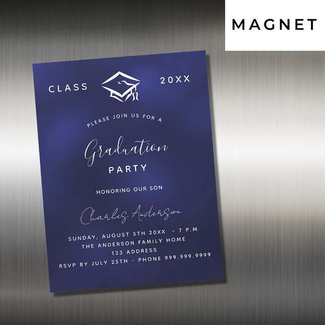 Graduation navy blue white simple luxury 2023 magnetic invitation (Creator Uploaded)