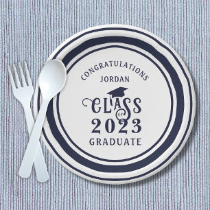Graduation Navy Blue Year Congrats Name Paper Plate