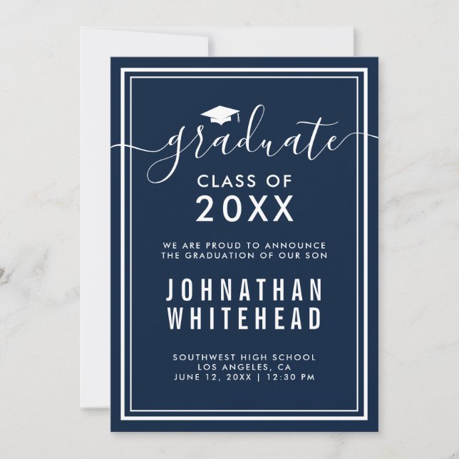Graduation Navy White Announcement (Front)