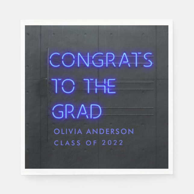 Graduation neon blue typography modern congrats  s napkin (Front)