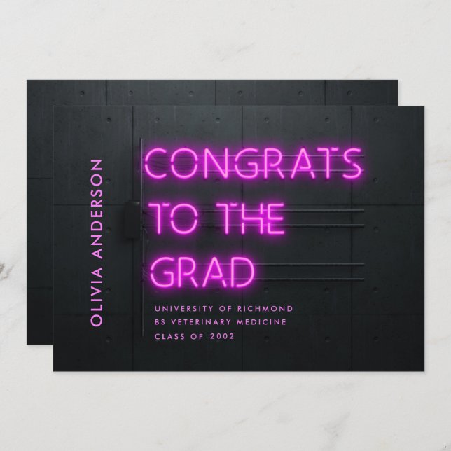 Graduation neon pink bright modern congrats (Front/Back)