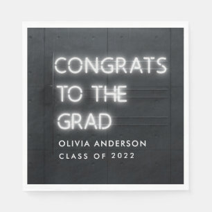 Graduation neon white typography modern congrats napkin