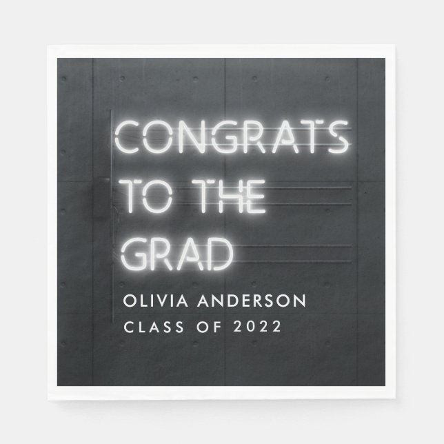 Graduation neon white typography modern congrats napkin (Front)