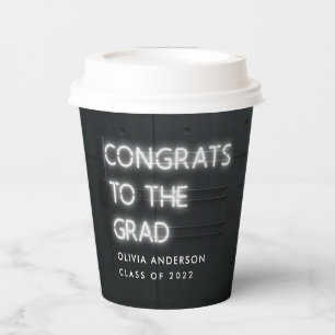 Graduation neon white typography modern congrats paper cups