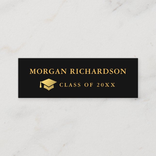 Graduation Networking Black and Gold Mini Business Card (Front)