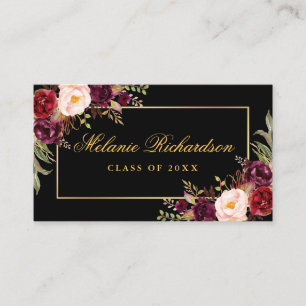 Graduation Networking Gold Burgundy Floral Business Card