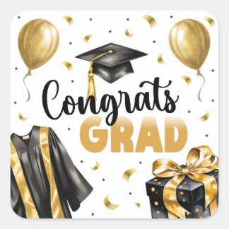 Graduation Neutral Black Gold High School College Square Sticker