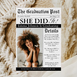 Graduation Newspaper Unique Fun Custom Photo 2025  Invitation
