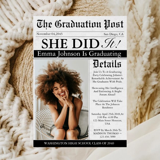 Graduation Newspaper Unique Fun Custom Photo 2025  Invitation (Creator Uploaded)