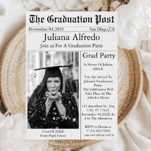 Graduation Newspaper Unique Fun Custom Photo  Invitation