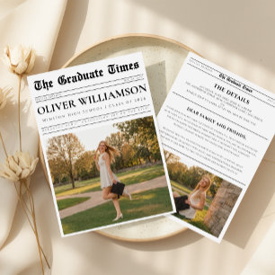 Graduation Newspaper Unique Fun Custom Photo Invitation