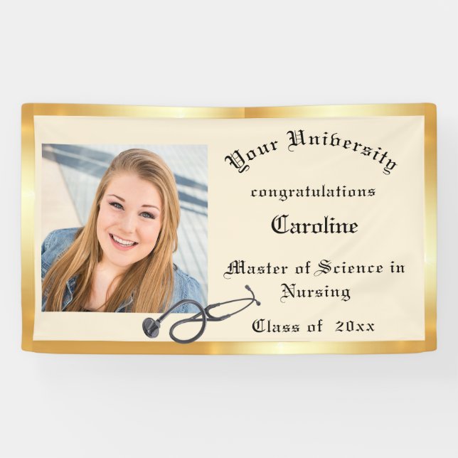 Graduation, Nurse, Gold Foil, Custom Photo, Banner (Horizontal)