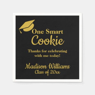 Graduation One Smart Cookie Party Black Gold Grad Napkin