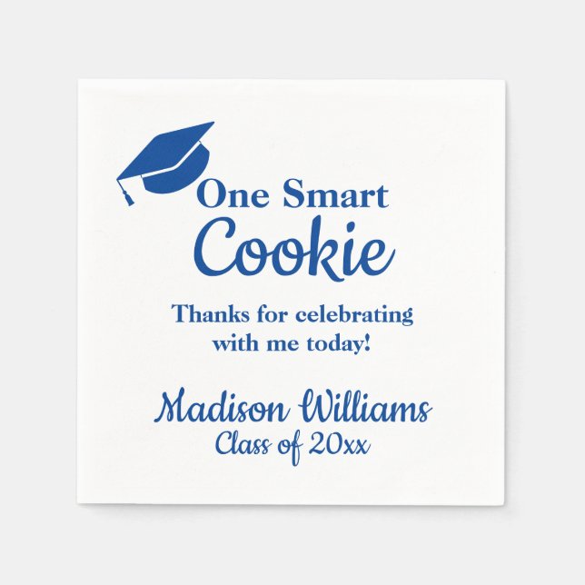 Graduation One Smart Cookie Party Blue Grad Paper Napkin (Front)