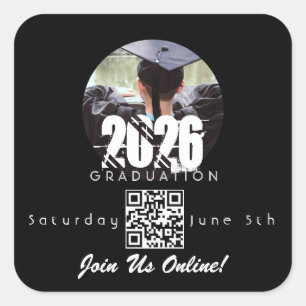 Graduation Online Invitation QR Code 2026 Square Sticker